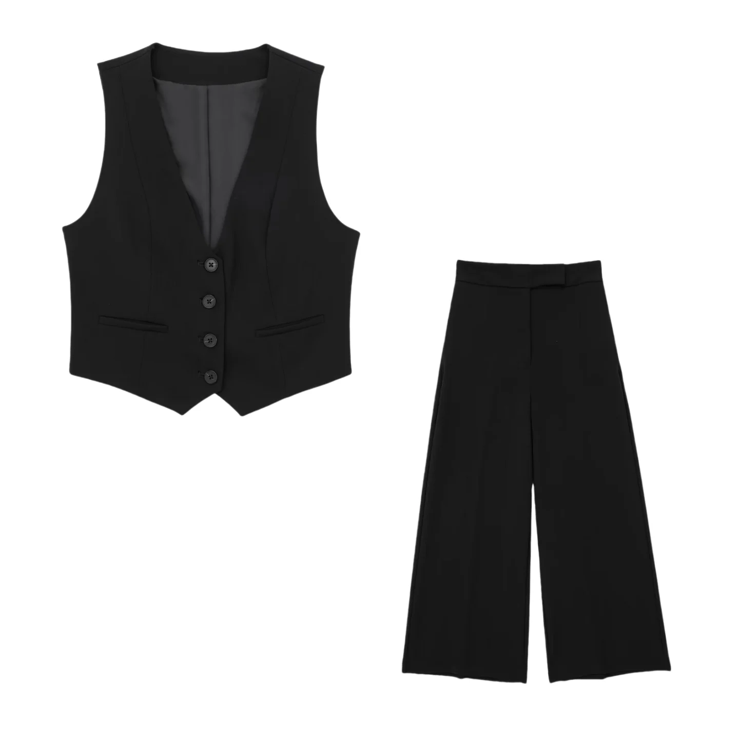 Women\'s casual suit V-neck sleeveless single-breasted vest fashionable and elegant mid-waist wide-leg pants suit TRAF2024 summer