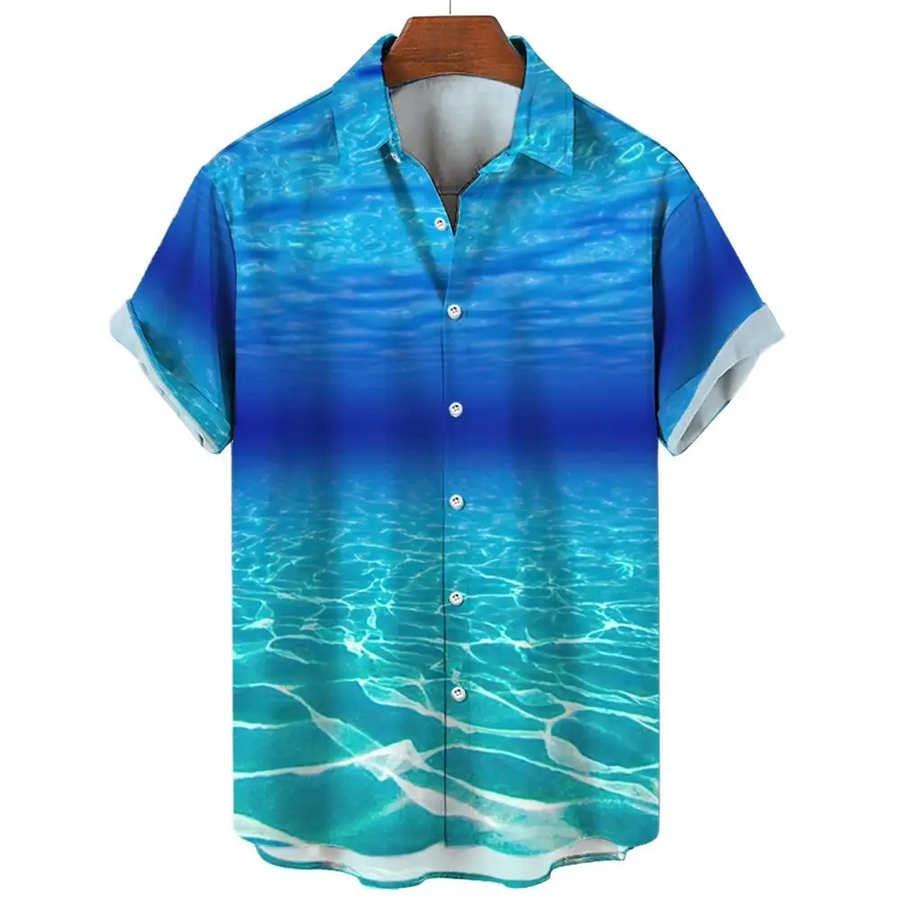 Ripple Men's Shirt Summer Short Sleeved Tops Water Ripple Pattern Printed T-Shirt Oversized Outdoor Streetwear Men's Clothing