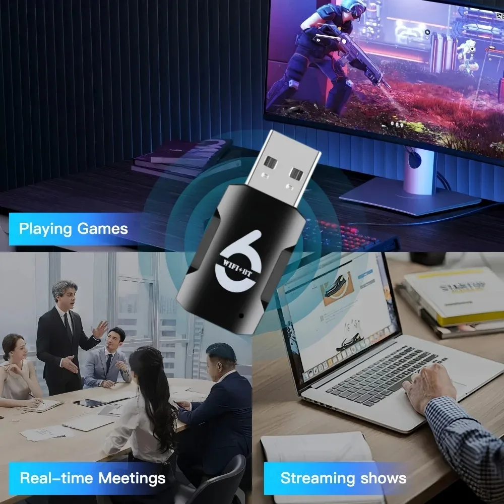 AX900 USB WiFi 6 Bluetooth 5.3 어댑터 2in1 동글 2.4G 및 5GHz USB WiFi 네트워크 무선 Wlan 수신기 (PC/노트북 드라이버 용) 무료