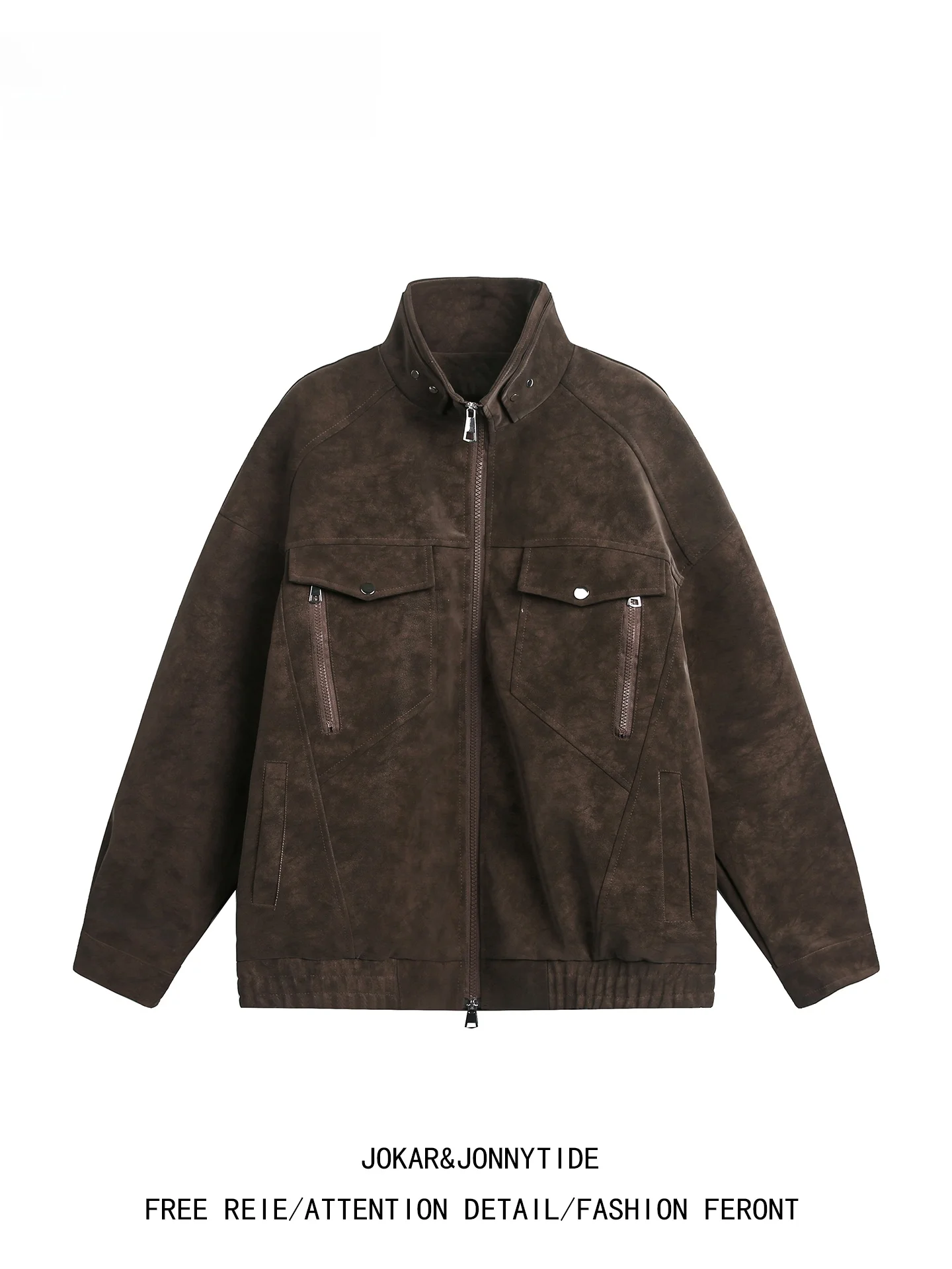 JOKARJONNY ريترو أمريكي مفكك مرقع للدراجات النارية بياقة واقفة Jaet PU ملابس خارجية من الجلد للرجال والنساء... #1