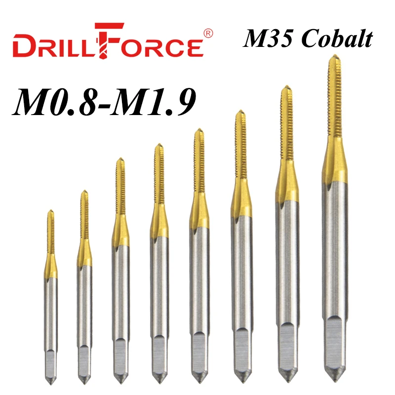 Drillforce Cobalt Screw Thread Tap Drill Bit 3mm Shank Mini HSSCO M35 Straight Flute M0.8-M1.9 Machine Tool For Stainless Steel