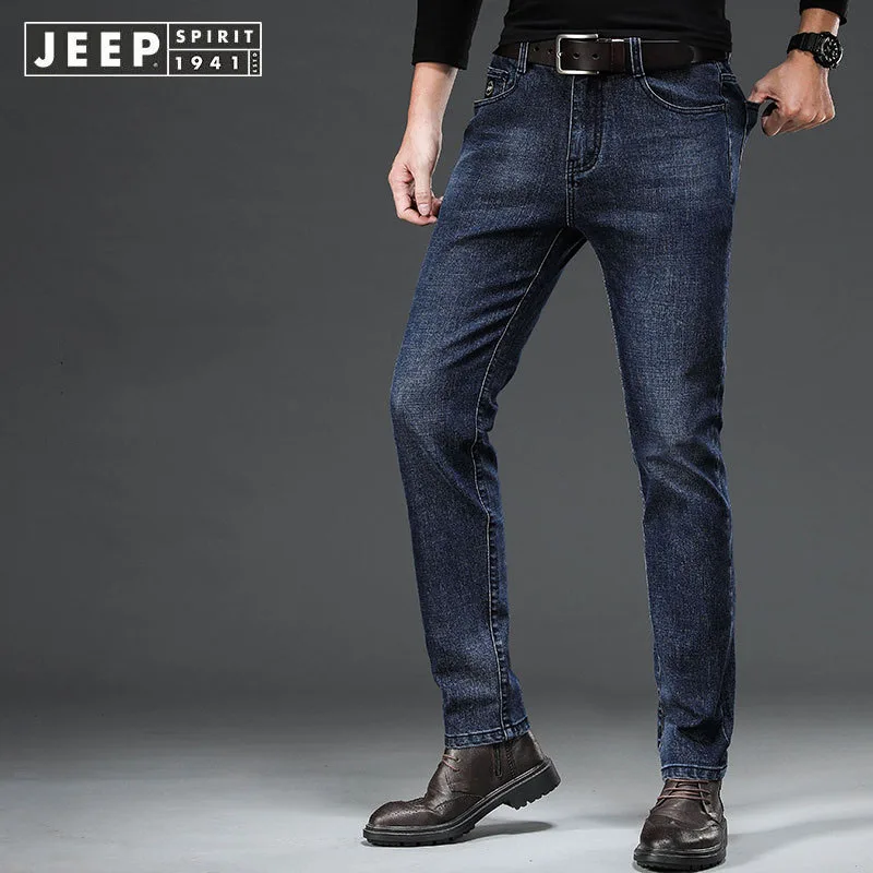 JEEP SPIRIT autunno e inverno jeans da uomo pantaloni larghi dritti in denim da lavoro pantaloni casual elastici comodi e traspiranti slim