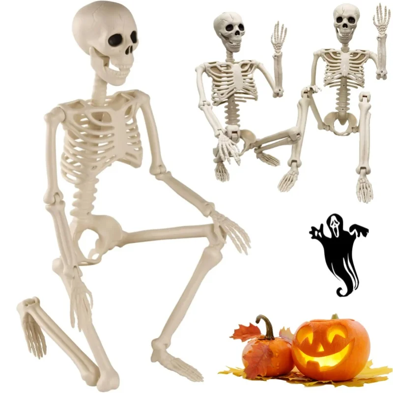 Halloween-Skelett aus Kunststoff, 94 cm, Totenkopf-Dekoration mit beweglichen Gelenken, für Halloween, Innenbereich, Garten, Terrasse, Spukhaus-Dekorationen.