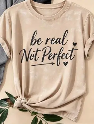 3Pcs Funny Slogan Print T Shirt Set Women Y2K Grunge Aesthetic Short Sleeve Top Pack Be Real Not Perfect Acid Wash Casual Clothes