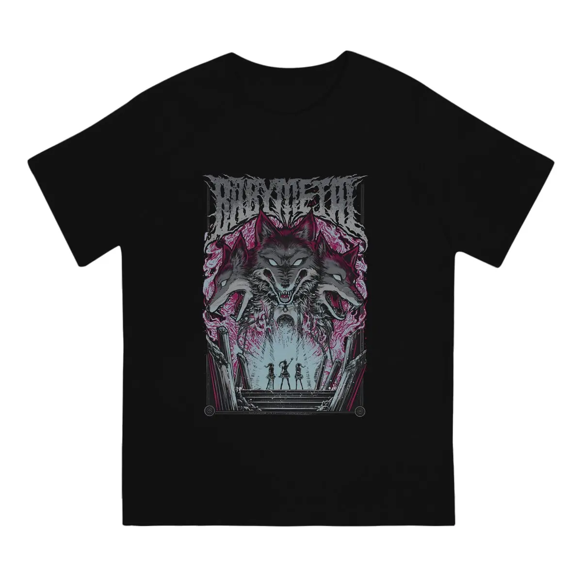 Three Head Wolf T-Shirt for Men Babymetal Tour Humorous Pure Cotton Tee Shirt Round Collar Short Sleeve T Shirts Printed Clothes