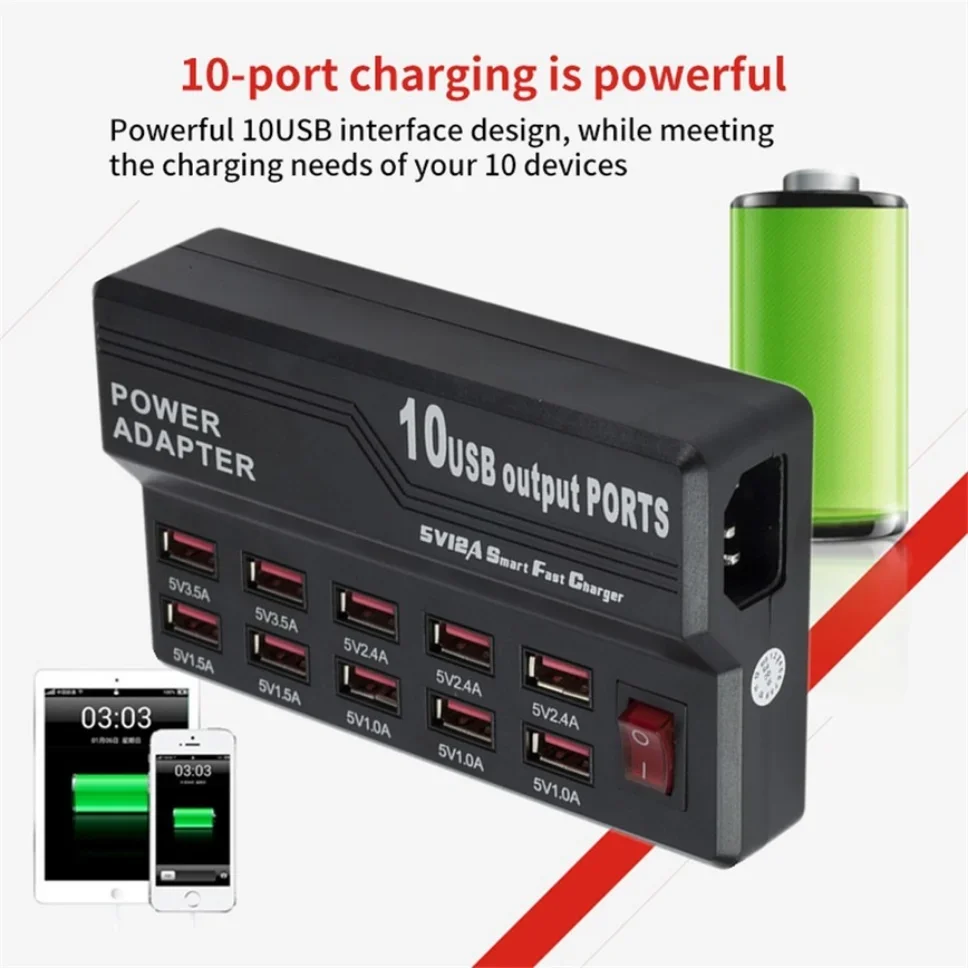 Grwibeou 10 Ports USB Charger Quick Charge Station Dock with switch US AU EU UK plug for iphone ipad Universal Multi USB Charger