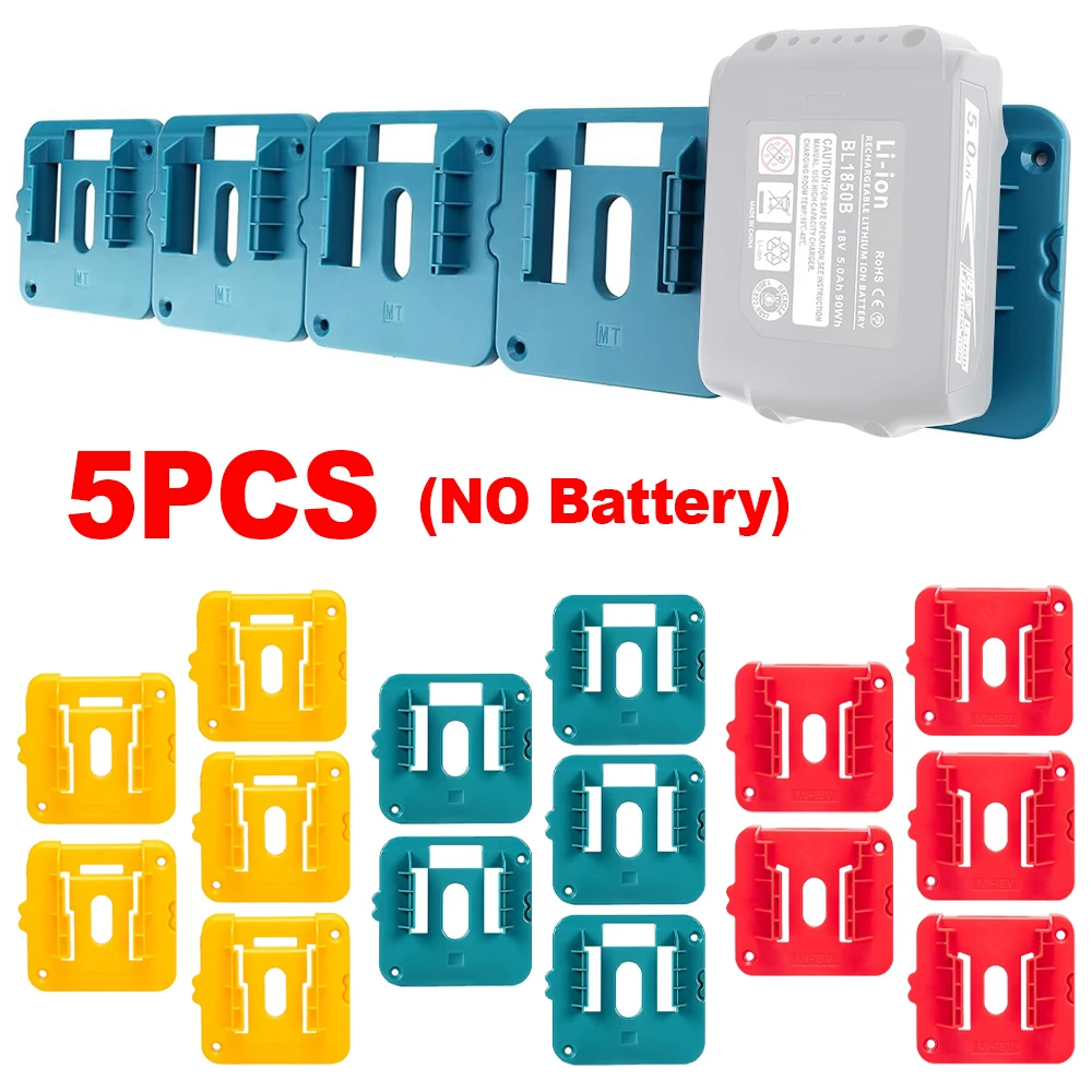 Soporte de batería de 5 uds., estante de almacenamiento de batería para Dewalt/Makita/Milwaukee, batería de iones de litio de 18V, soporte de herramienta de montaje en pared, fijación