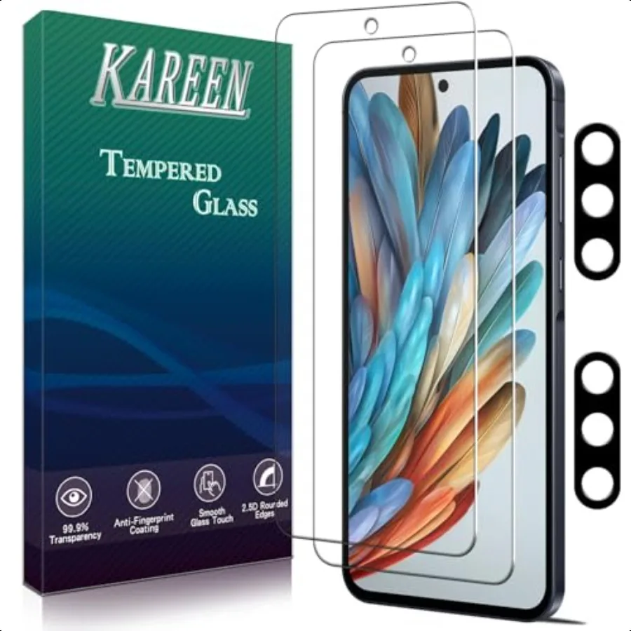 KAREEN 2 + 2 حزمة واقي شاشة لهاتف سامسونج جالاكسي A36 5G طبقة من الزجاج المقسى مع واقي عدسة الكاميرا 9H هاردن مضاد للخدش