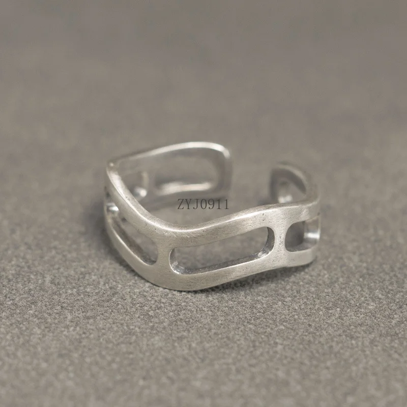 Hand brushed matte 925 silver ring men's simple opening adjustable design couple ring women