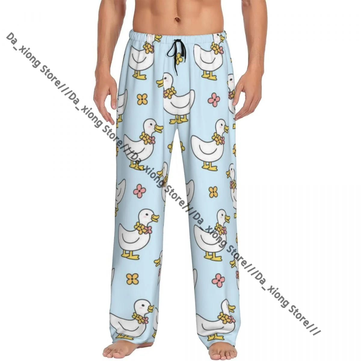 

Men's Casual Pajama Sleeping Pants Cute Duck And Flowers Pattern Lounge Loose Trousers Comfortable Nightwear