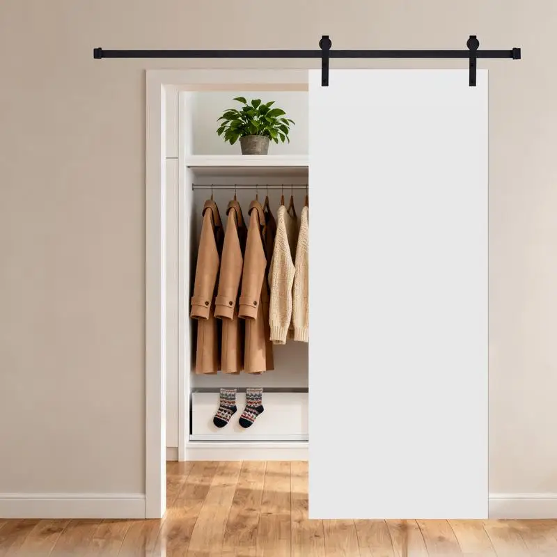 لوحة مسطحة حديثة مزدوجة 22 بوصة × 84 بوصة MDF باب منزلق للحظيرة البيضاء مع مجموعة أدوات #5