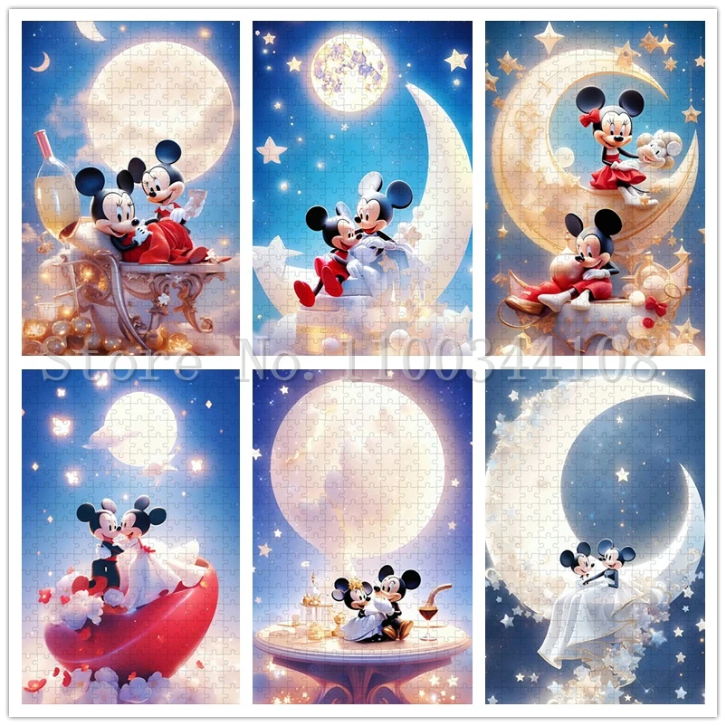 

Disney Mickey Minnie Mouse Jigsaw Puzzles 300/500/1000 Pieces Learning Educational Interesting Wooden Toys for Children