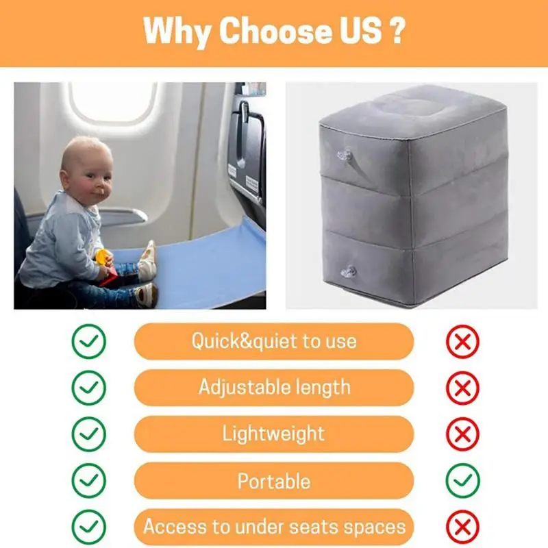 Kids Airplane Bed Travel Foot Rest For Airplane Flights Baby Travel Essentials Compact & Portable Airplane Seat Extender Foot