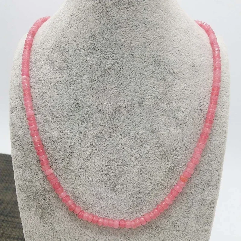 

18inch 20inch 22inch 24inch Women's Natural 2x4mm Pink Jade Multi-Faceted Gem Beaded Necklace AAA