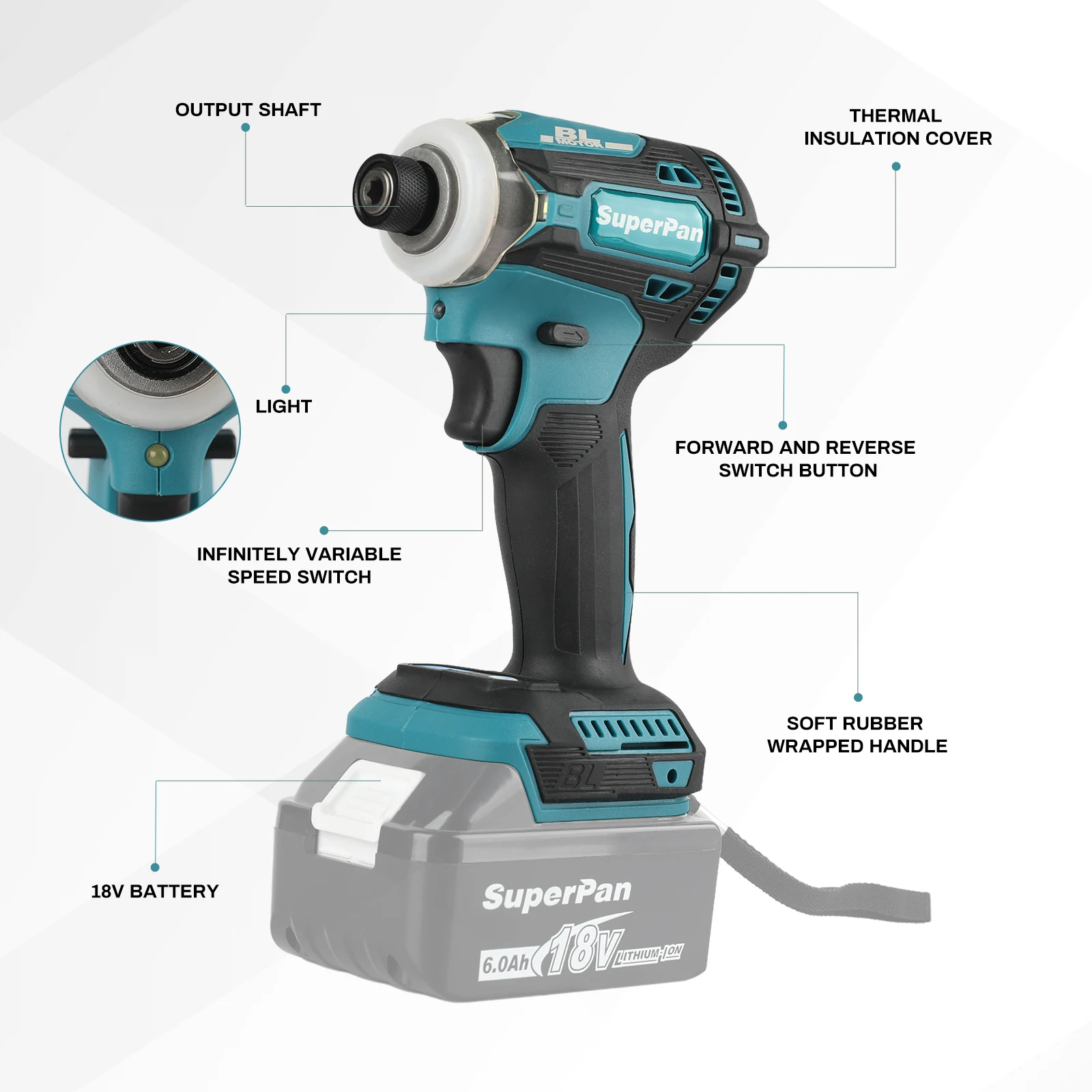 

Ударный шуруповерт SuperPan SP171, профессиональный, бесщеточный, аккумуляторный, легкий, совместимый с аккумуляторами Makita 18В