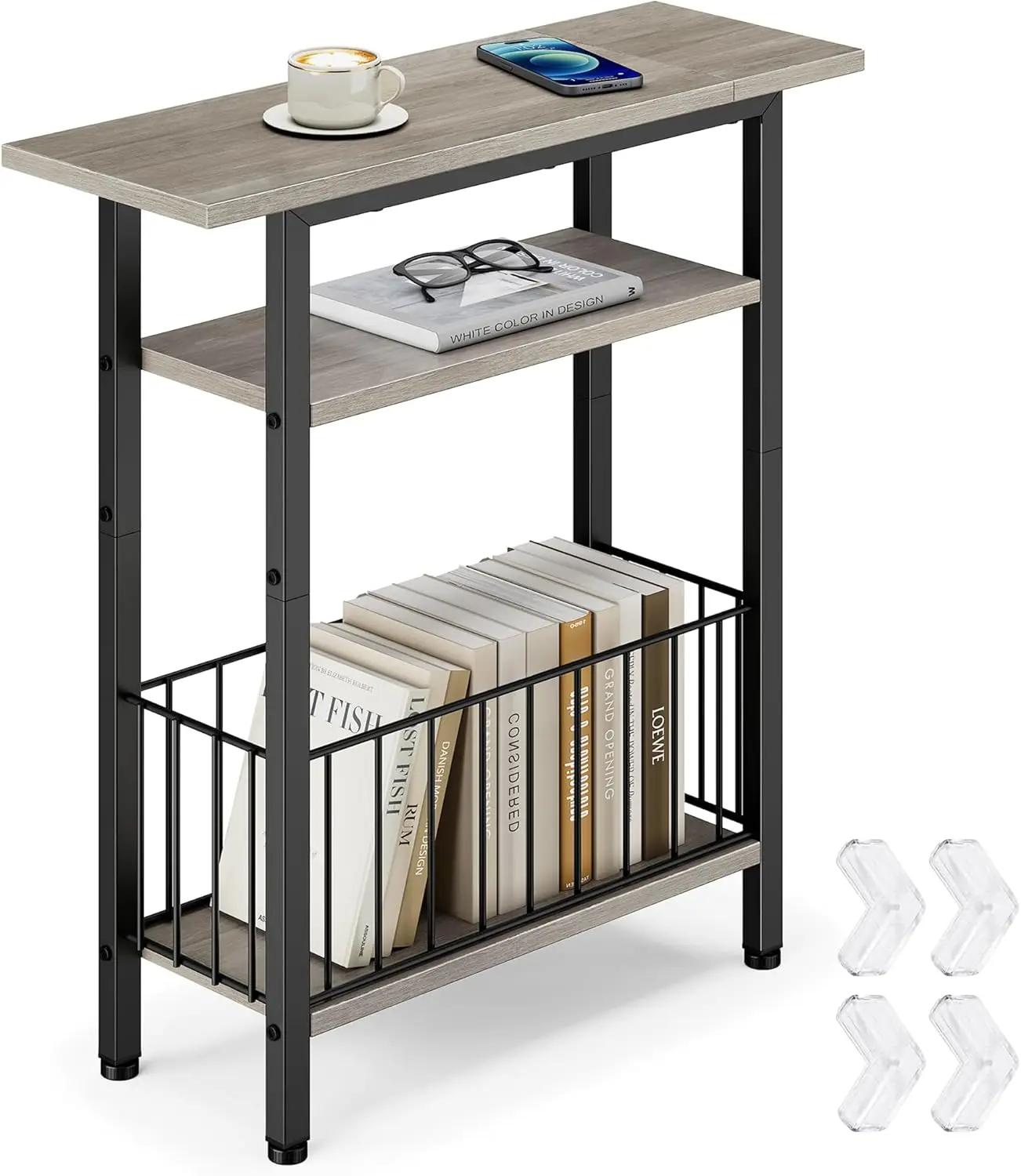 

Narrow Side Table, Skinny Side Table for Couch, 3-Tier Small End Table for Small Spaces, Bed Side Tables with Storage, 25.2"