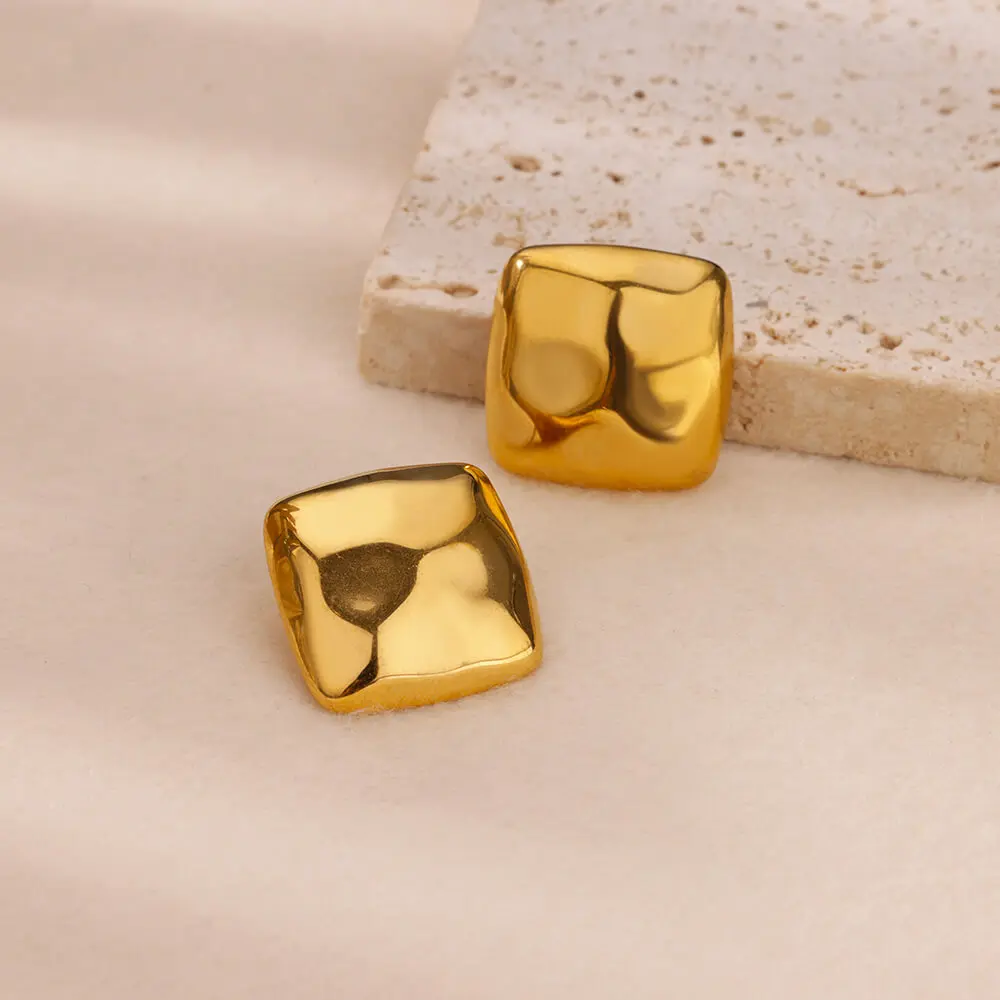 Stainless Steel Square Stud Earrings For Women Gold Plated Geometric Earring 2024 Trendy Weeding Jewelry Accessories Gift