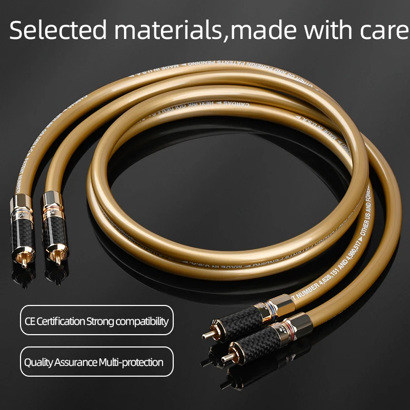 ATAUDIO 1 Pair RCA Audio Cable High Purity OFC Core 2RCA Male Cable with Pure Copper Gold Plated Plug for Amplifier DAC TV