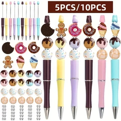 5PCS/10PCS Black and White Chocolate Biscuits Ice Cream Dessert Theme Wood Beads and DIY Bead Pen Set,great gift