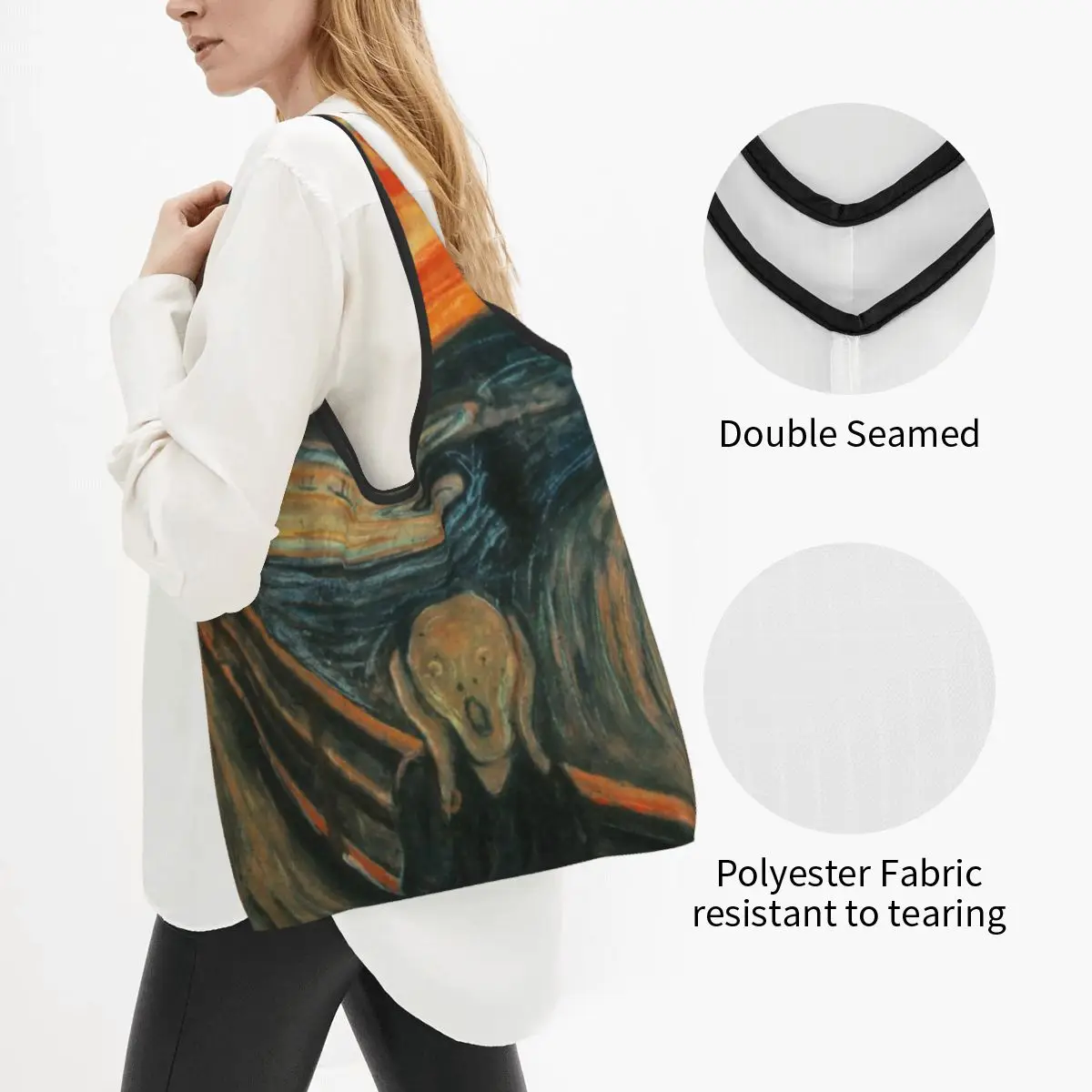 Kawaii Printing The Scream By Edvard Munch Tote Shopping Bag Portable Shopper Shoulder Famous Oil Painting Handbag