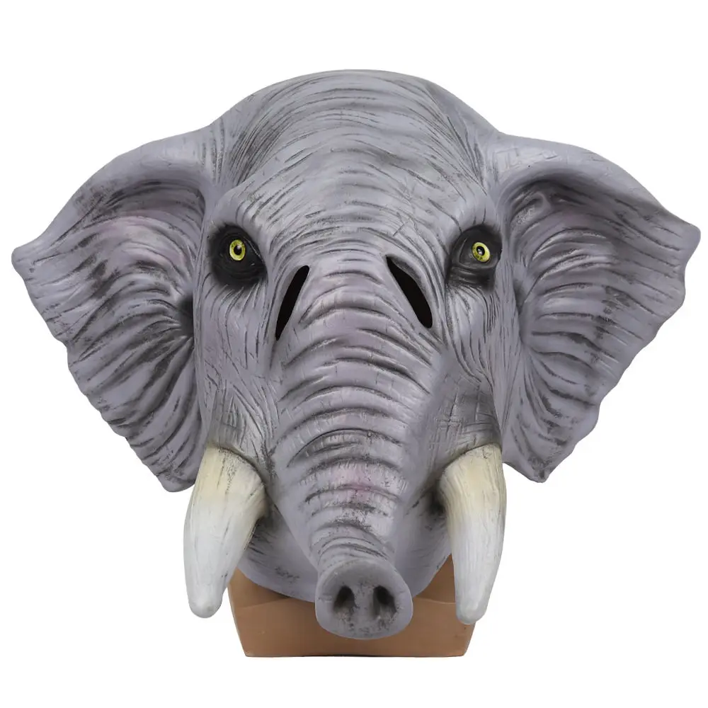 Elephant Latex Full Head Mask, African & Asian Elephant Cosplay Headgear for Halloween Masquerade Party