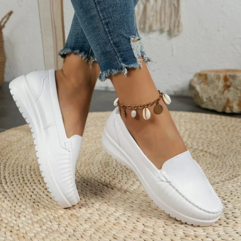 2024NewSpring and Autumn Fashion Soft Sole Comfortable Thick Elevated Round Head Casual Women\'s Slope Heel Flat Floor Shoes