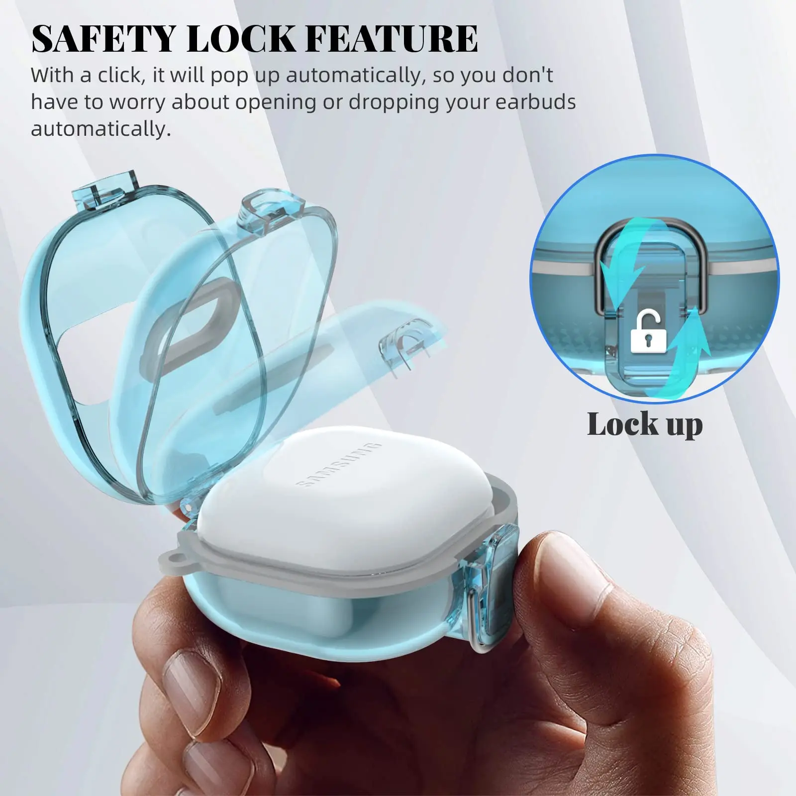 Secure Lock Case for Samsung Galaxy Buds 2 Pro/Buds 2/Buds Pro/Buds Live Shock-Absorbing Cover Hard Shell with Carabiner&Lanyard