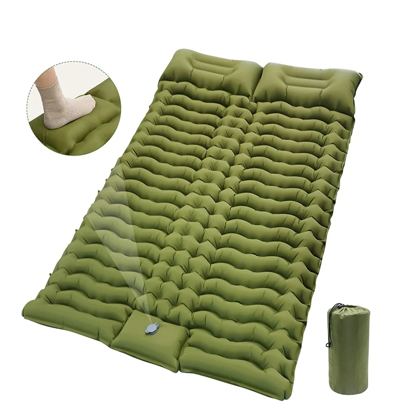 Double Sleeping Pad for Camping Self-Inflating Mat Sleeping Mattress with Pillow for Hiking Outdoor 2 Persons Travel Bed Air Mat