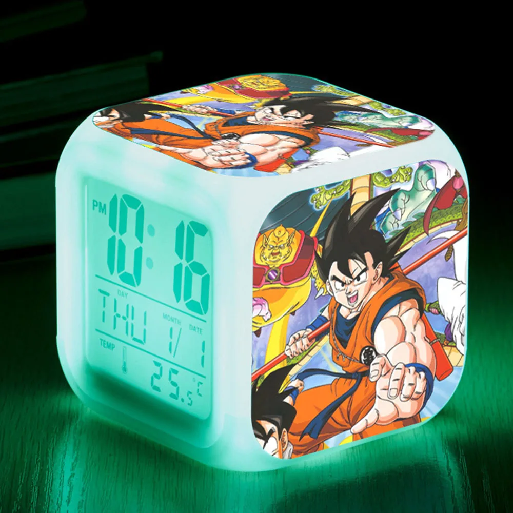 Dragon Ball Figure Digital Clocks Son Goku Vegeta Majin Buu Broli Trunks Alarm Clock Kid Charm Toys Doll Room Decoration Fashion