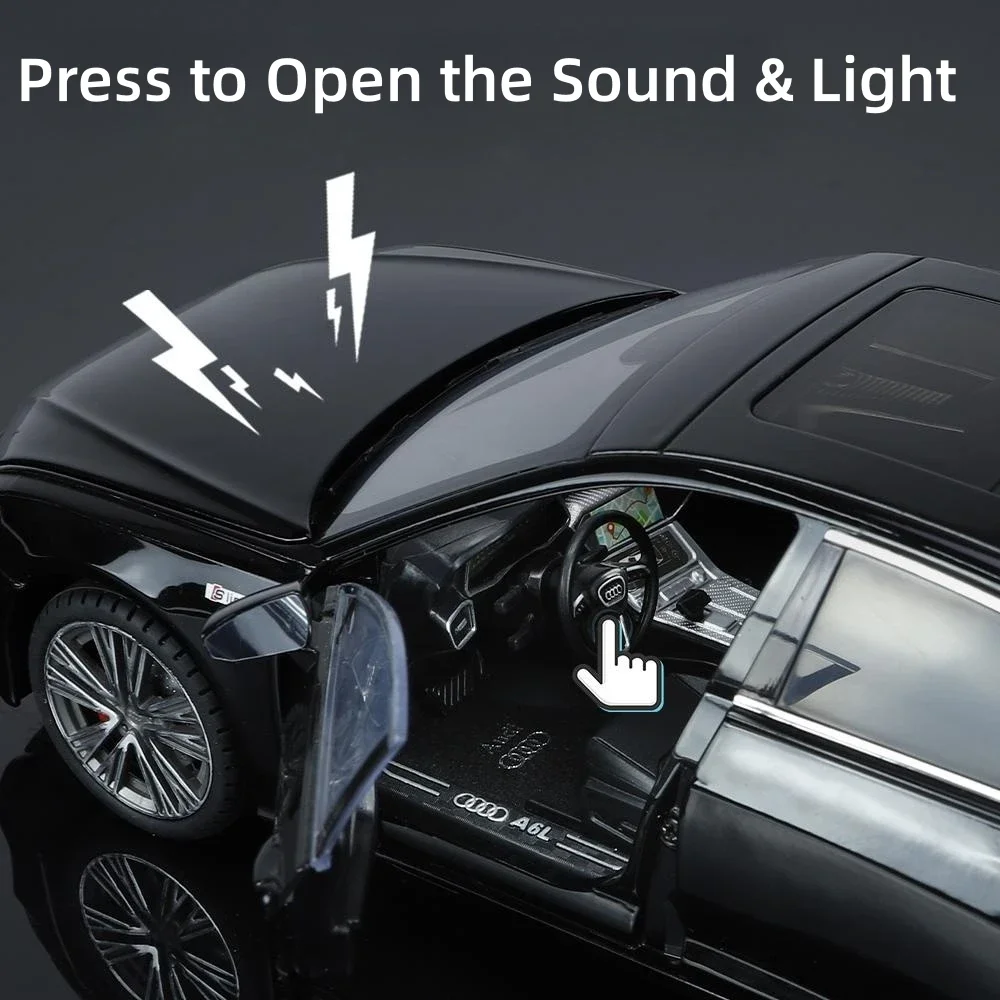 Coche de juguete Audi A6L de aleación de Metal fundido a presión, modelo en miniatura, puertas de luz con sonido extraíble, colección que se puede abrir, regalo para niños, 1/18