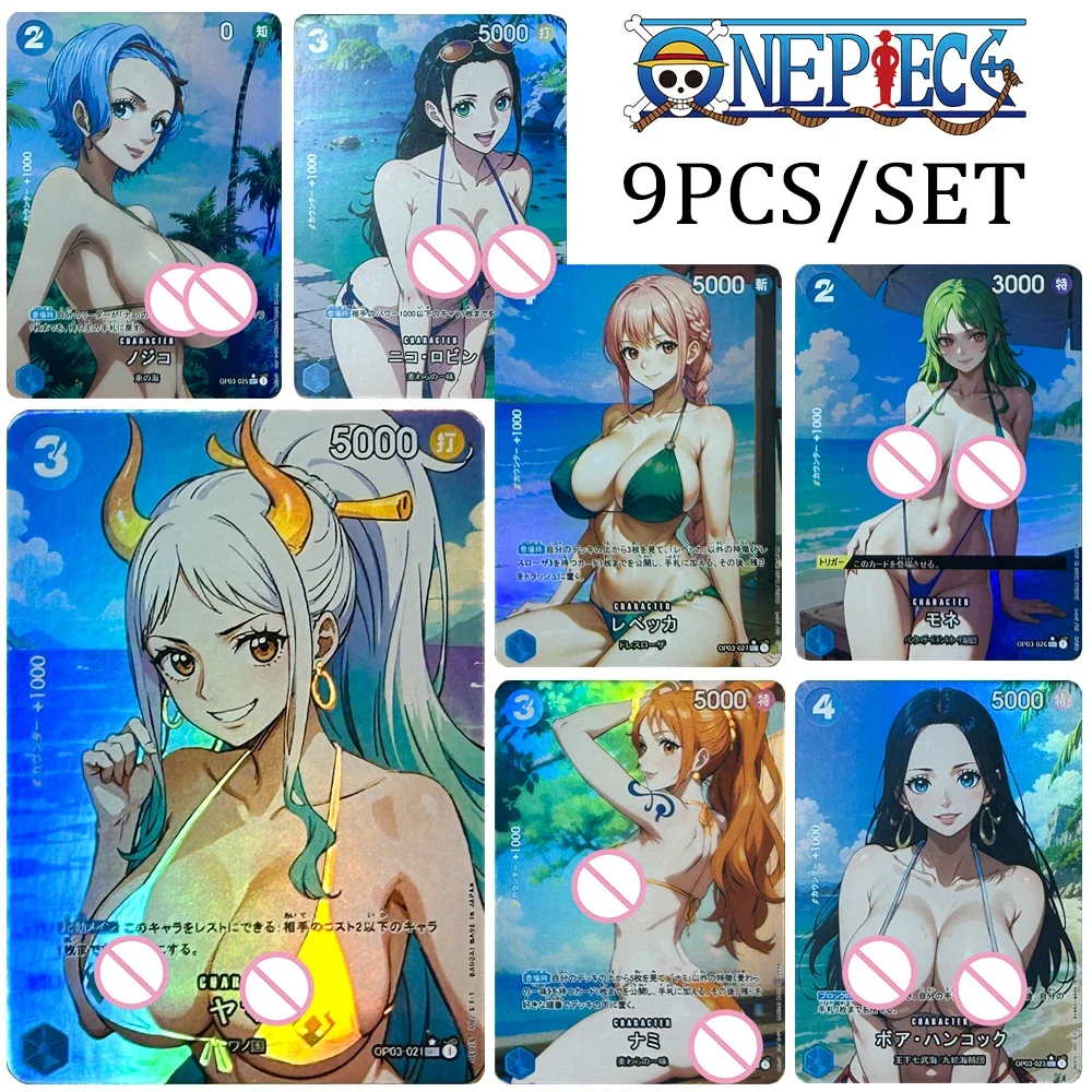 One Piece DIY 9PCS/SET Hancock Nicole Robin Nami Vivi Yamato Refractive Texture Glitter Swimsuit Temptation Collectible Cards