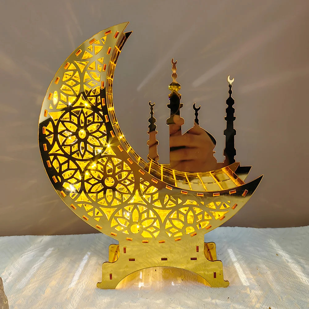 

Ramadan Lights Decor Ornament Ramadan Lantern Golden Moon Small Night Lights Eid Mubarak Lamp For Home Eid Party