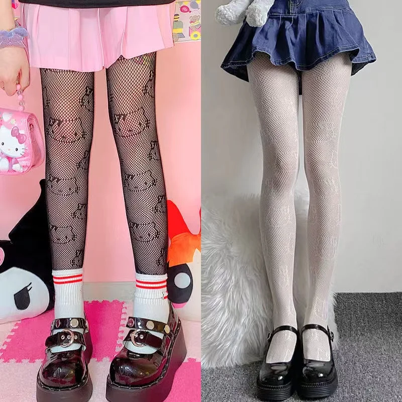 

Cute Japanese Hello Kitty Fishing Net Socks Black Silk Stockings Women's Thin Spring and Autumn Anti-hook Silk Bottom Pantyhose