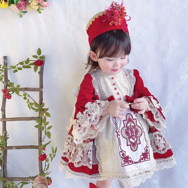 Winter New Girls Eid Lolita Dress Baby Girls Turkey Princess Dress New Year Festival Dress Spanish Children Party Birthday Gift