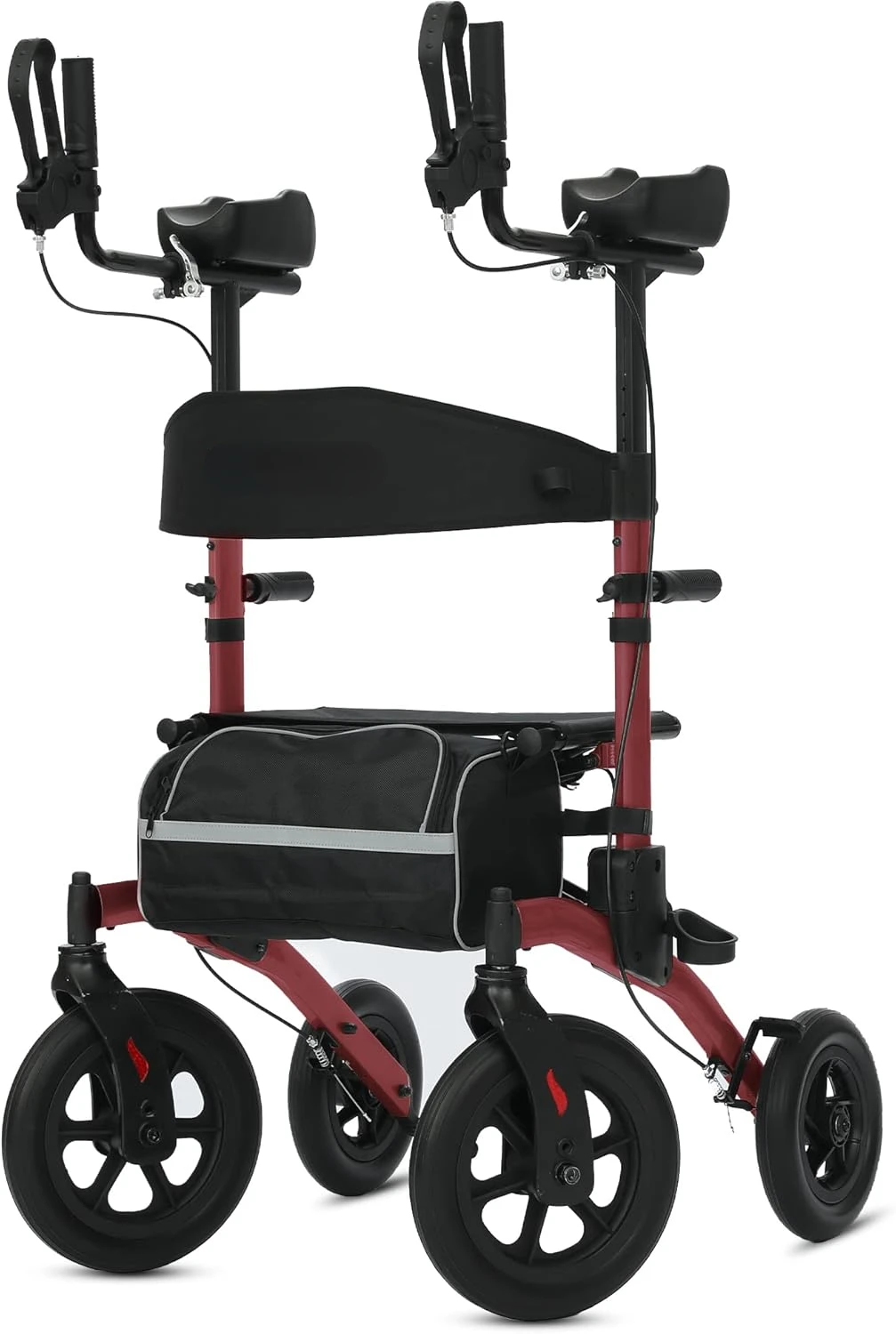 

All-Terrain Upright Rollator Walker, Stand up Rolling Walker with Seat, 12” Non-Pneumatic Tire Wheels, Compact Folding Design