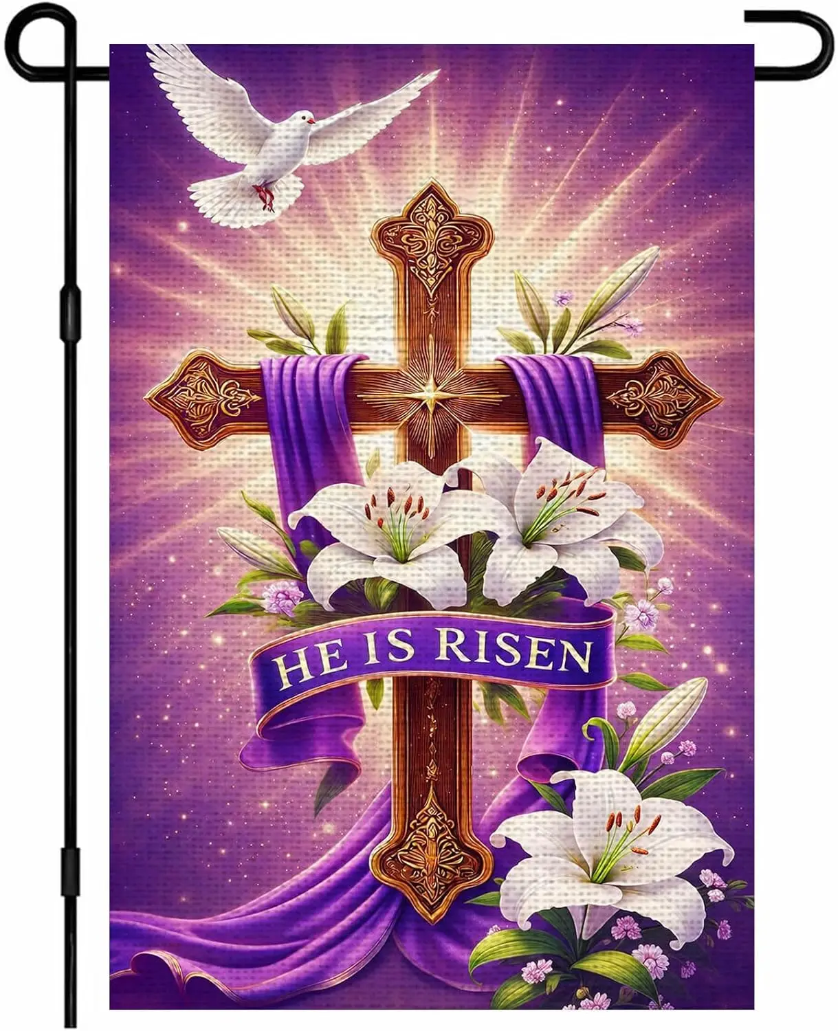 Easter Garden Flag 12x18 Inch He Is Risen Burlap Yard Flag Double Sided Radiant Cross and Dove Decorative Flags For Home Out MMZ
