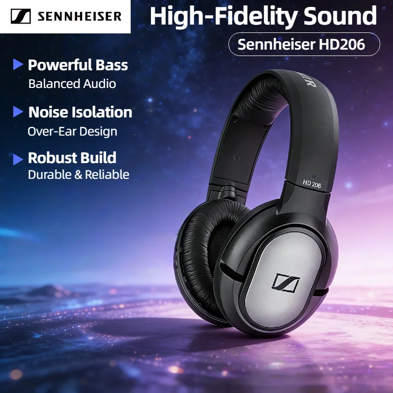 

Наушники Sennheiser HD206 HiFi стерео, проводные, накладные, для диджеев, профессиональные студийные мониторные наушники с глубокими басами, разъем 3.5 мм