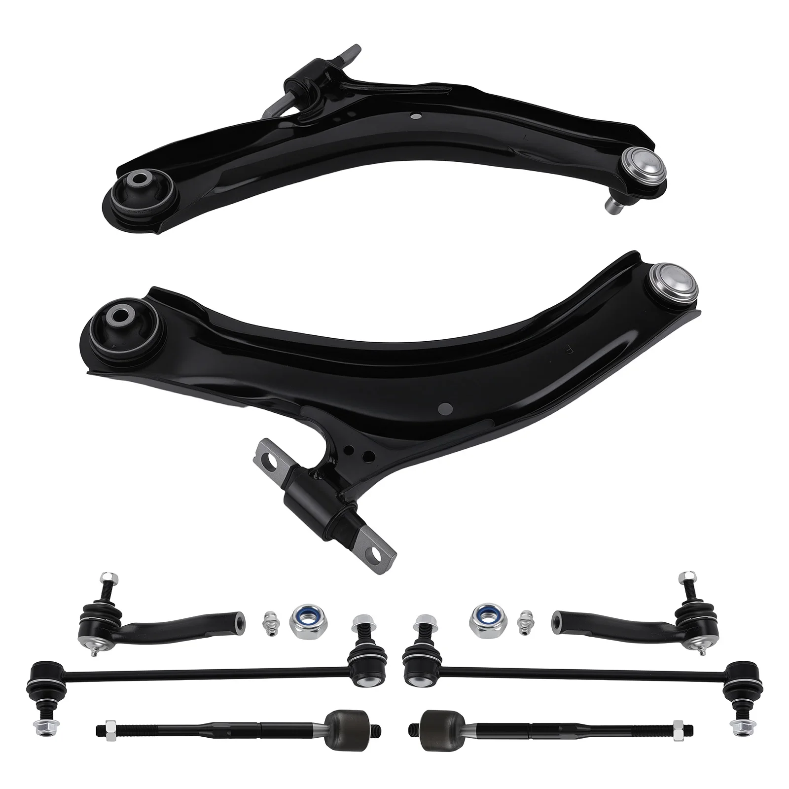 MaXpeedingrods 8pcs Front Lower Control Arms + Tie Rod + Sway Bar Link For Nissan Sentra 2007 - 2012 All Models