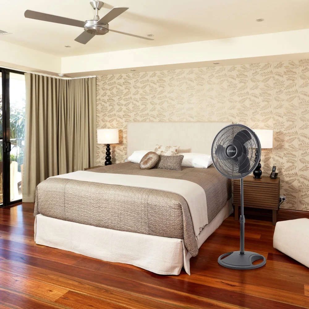 16 بوصة قابل للتعديل تتأرجح مروحة الركيزة 3 سرعات هادئة الكهربائية داخلي التبريد دوران الهواء سهلة التجميع إمالة الرأس