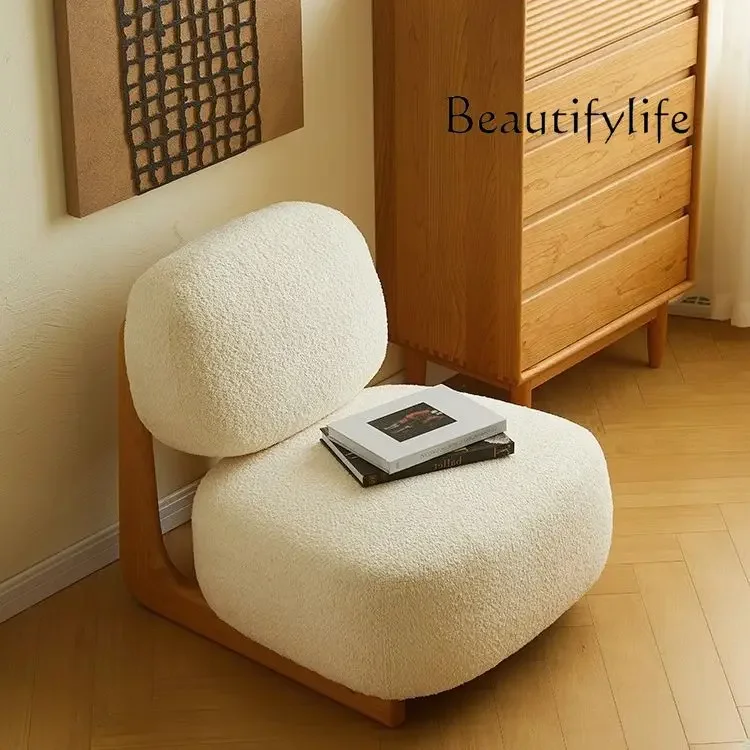 PJ Lazy sofa chair solid wood camel wool living room single backrest bedroom floor designer high sense