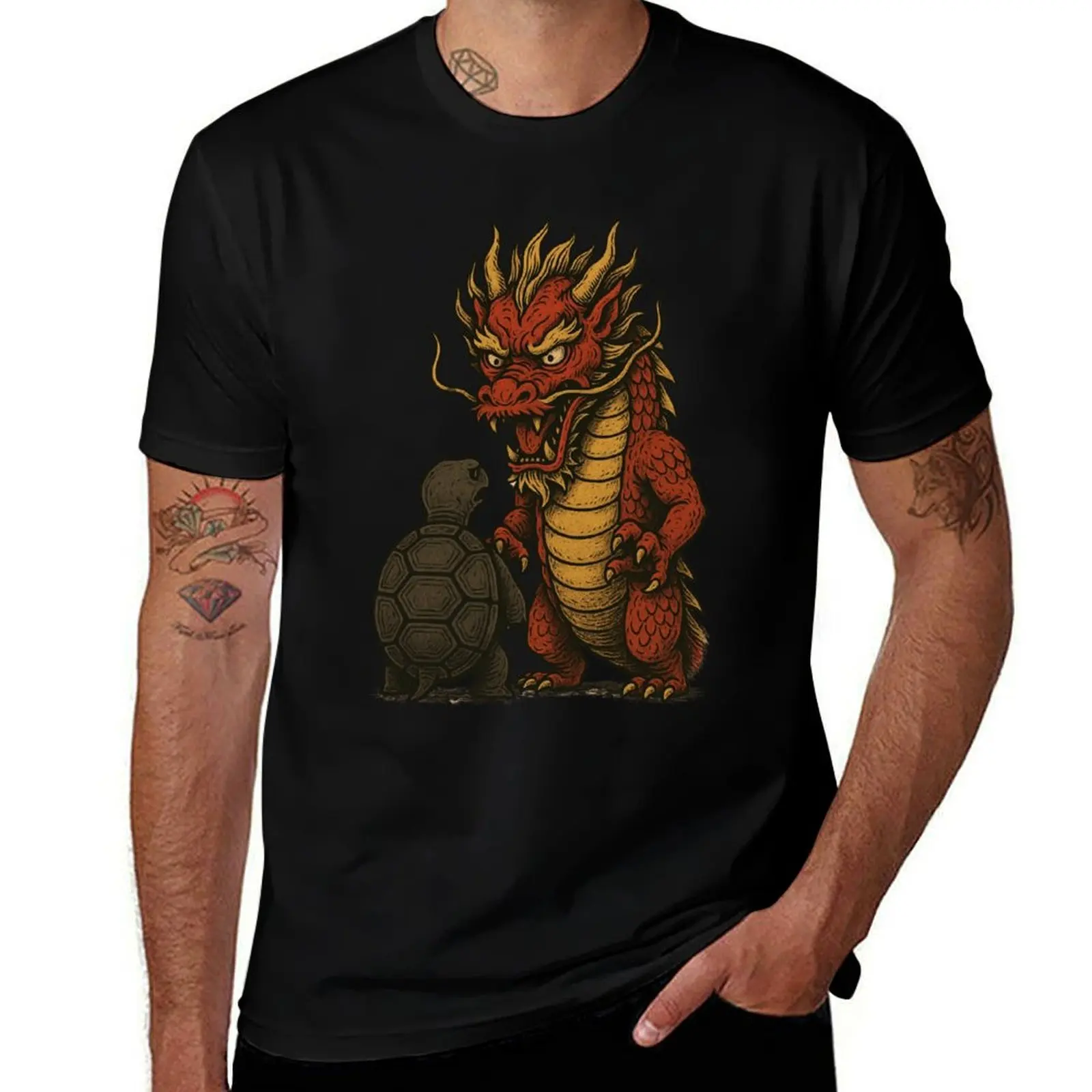 

Fierce Dragon, Silent Turtle Encounter T-Shirt anime shirt anime clothes mens workout shirts