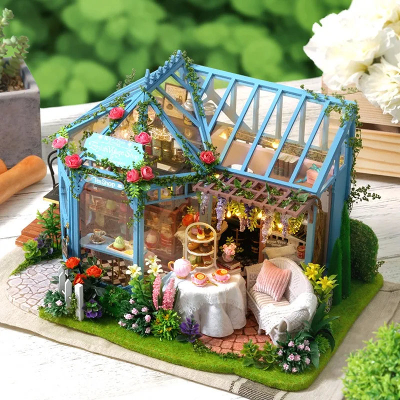 

DIY Miniature Rose Garden Tea House - Delicate Wooden Villa Model Kit, Handmade Creative Gift for Women