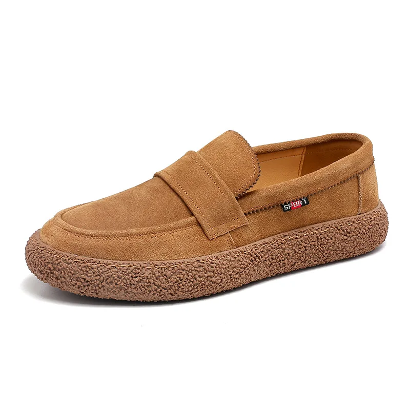 2023 New Summer British Style Men Suede Cow Leather Loafers Sneakers Thick Sole Slip On Men Casual Footwear