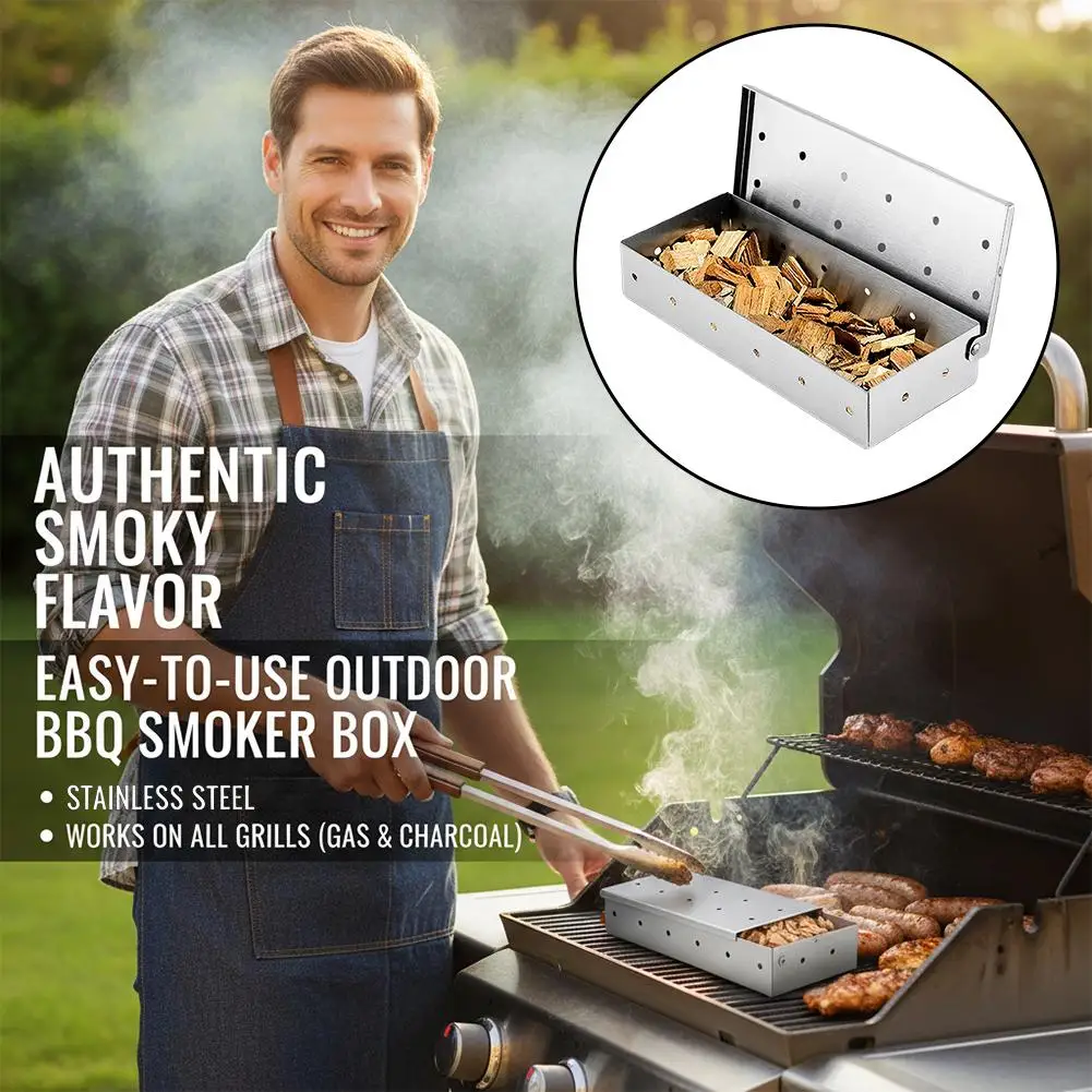 Stainless Steel Smoker Box for Gas BBQ, Wood Chip Smoker, Meat Smoker, Outdoor Cooking Tool, No Power Required bbq accessories