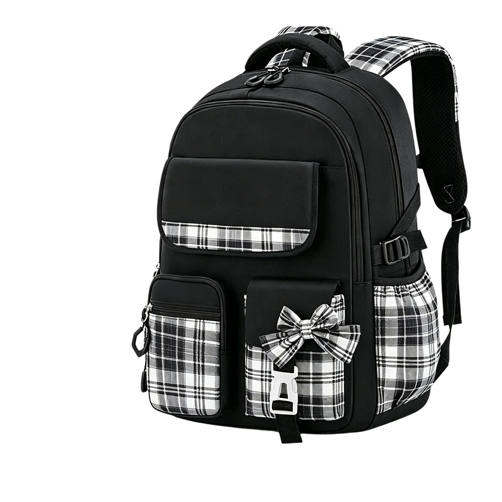 Schutz der Wirbelsäule Ergonomie Grundschüler Mädchen Karierter Rucksack Große Kapazität Leicht Wasserdicht