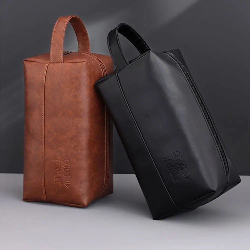 

Waterproof Men Wash Toiletry Bag Large Capacity Handheld PU Makeup Pouch Multi Pocket Zipper Business Cosmetic Bag