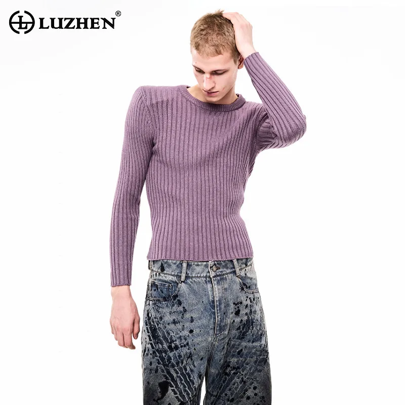 

LUZHEN модный элегантный красивый тонкий вязаный пуловер с круглым вырезом для мужчин 2025 зимний высококачественный однотонный повседневный свитер JY4557