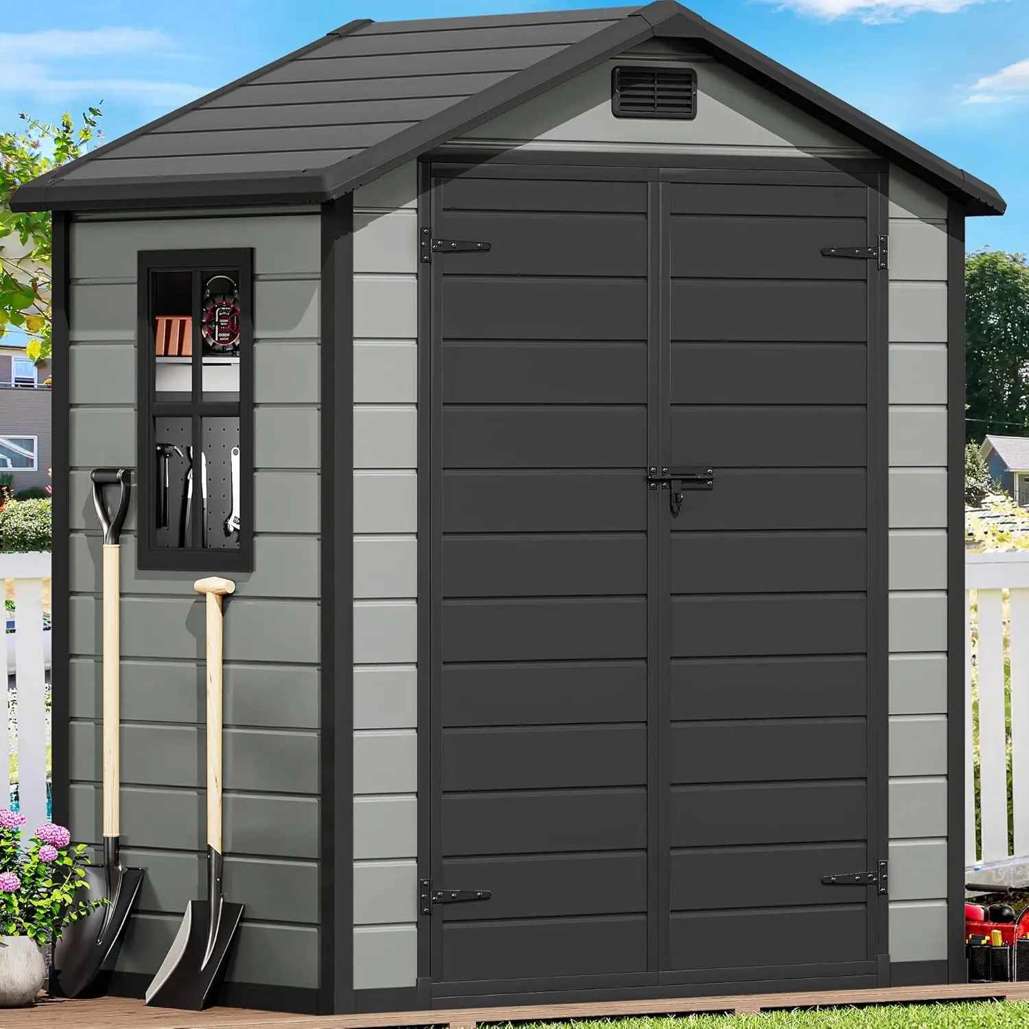 Dwvo 6.2X3.4 Ft Outdoor Resin Storage Shed With Reinforced Floor, All-Weather Bike Storage Shed With Lockable Door, Window And