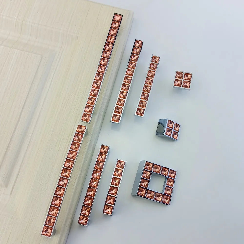 Crystal Glass Knob Orange Diamond Handle For Furniture Door Drawer Knobs Wardrobe Kitchen Cabinets Cupboard Handle Dresser Pulls
