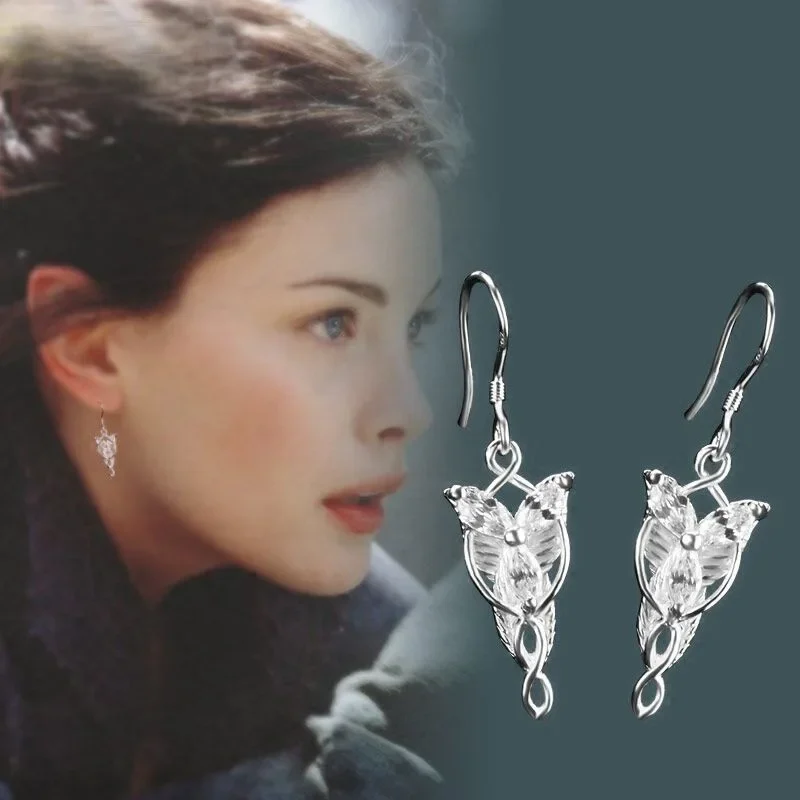 Arwen Evenstar Drop S925 Sterling Silver Earrings Women Elfstone Elessar Aragorn Galadriel Elves Princess Crystal Movie Jewelry